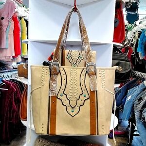 Montana West cream and brown over the shoulder purse with matching wallets